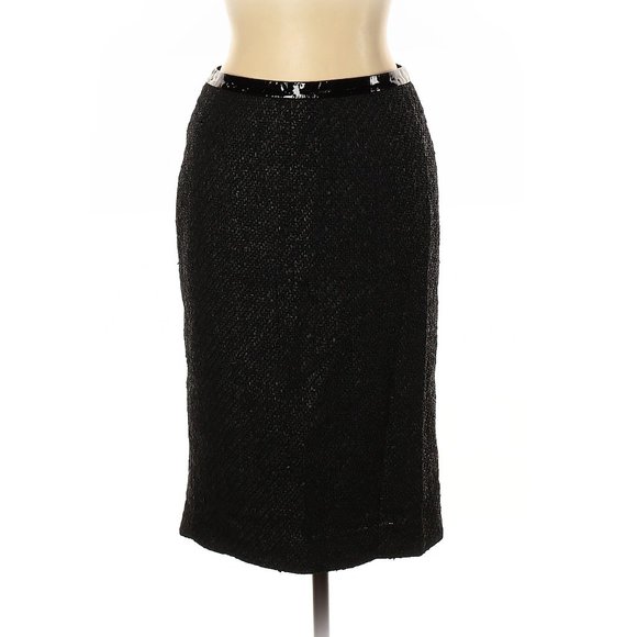 KAUFMANFRANCO Black Woven Wool Casual Skirt